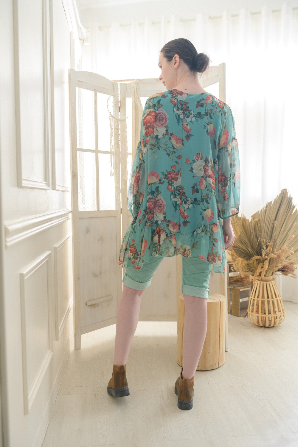 Rose Floral Silk Two Layered Top