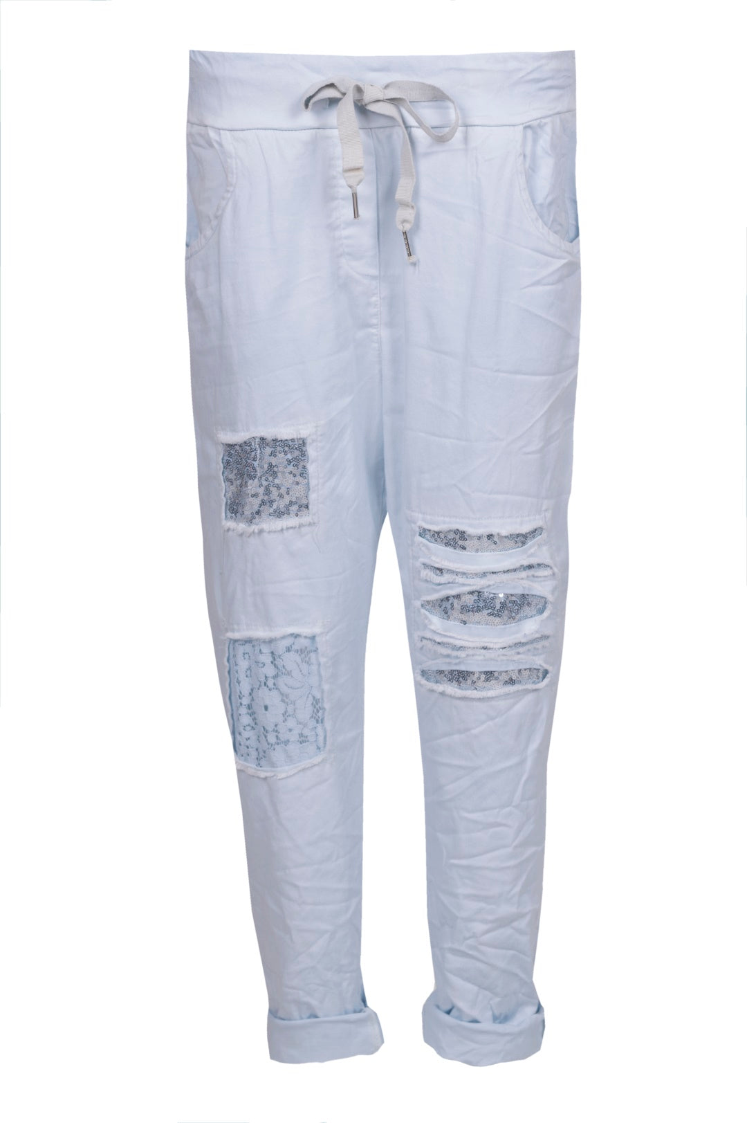 Distressed Cotton Elastic Pants