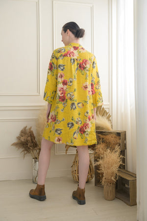 All Floral Linen 3/4 Ruffle Sleeve Shirt Skirt