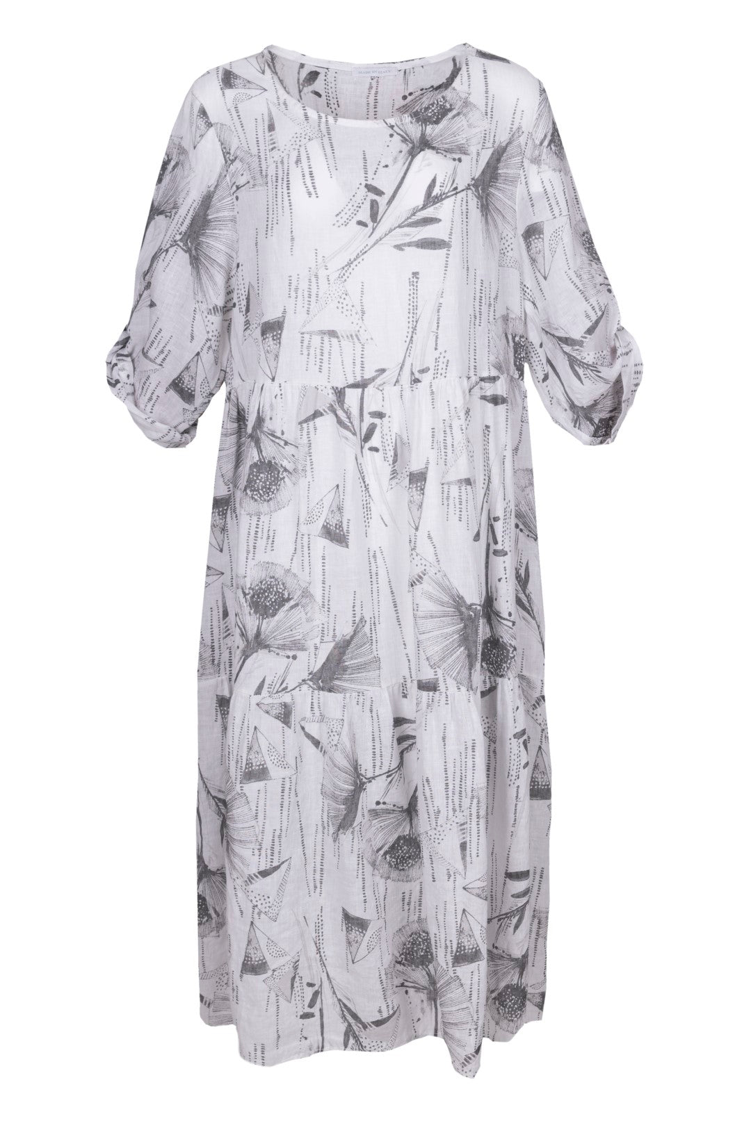 All Floral Linen 3/4 Sleeve Loose Tiered Dress