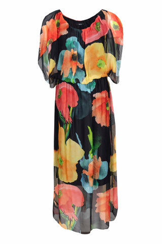 Allover Rose Floral Silk Two Layered Dress