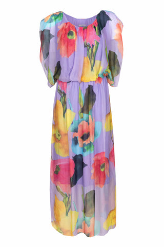 Allover Rose Floral Silk Two Layered Dress