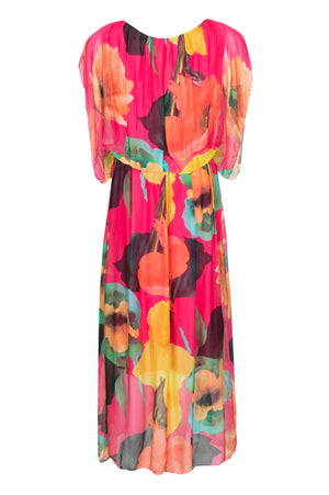 Allover Rose Floral Silk Two Layered Dress