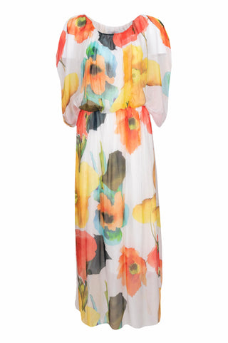 Allover Rose Floral Silk Two Layered Dress