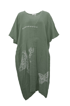 Linen Loose Fit Butterfly Print Blouse