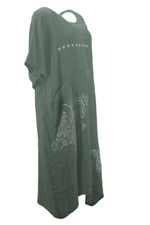 Linen Loose Fit Butterfly Print Blouse
